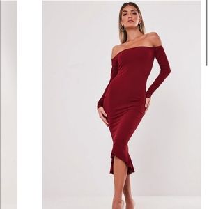Missguided Red Bardot Fishtail Bodycon Dress